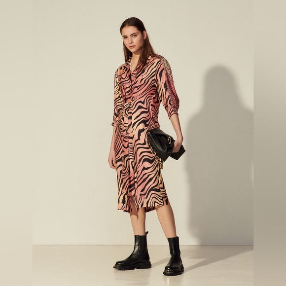 SANDRO ~ Long Printed Silk Dress - Picture 7 of 12